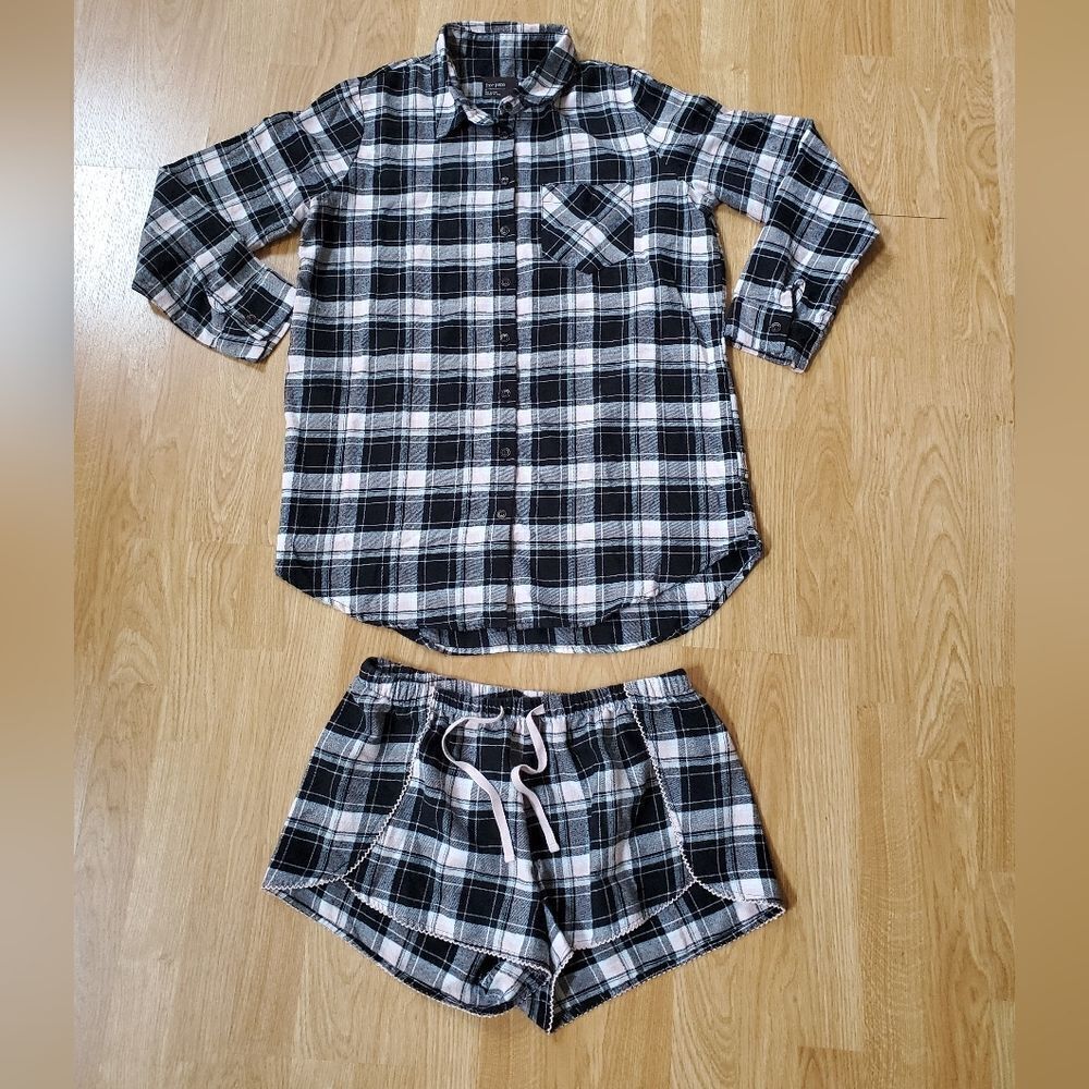 Free Press Pajama Set Sz Med Long Sleeve Top And Shorts